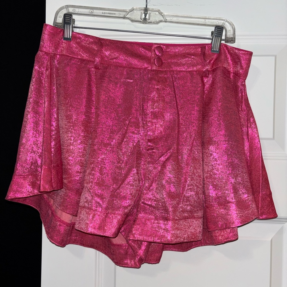 AKIRA Metallic Hot Pink Mini Shorts with Covered Buttons